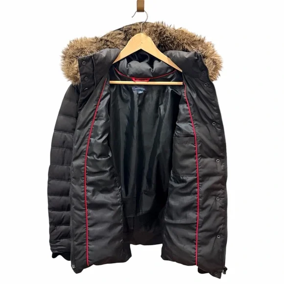 Tommy Hilfiger Women XXL Black Down Feathers Winter Puffer Jacket Faux Fur Hood - Picture 5 of 16